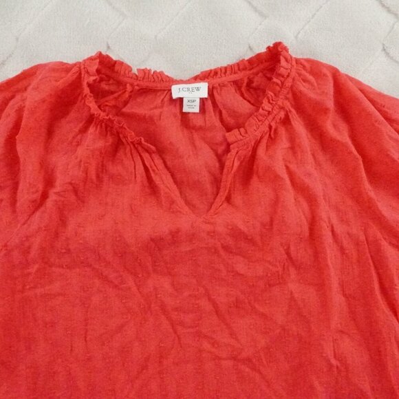 J.Crew Textured Blouse Womens Petite Extra Small V-Neck Ruffle Neck - Picture 2 of 8